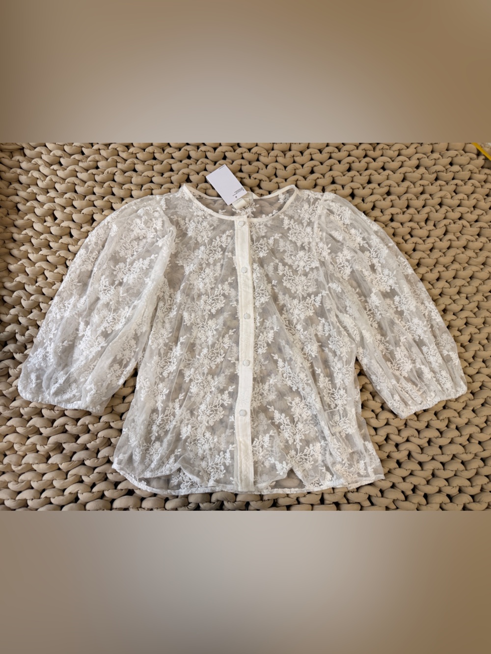 H&M White Sheer Floral Lace Button-Front Top